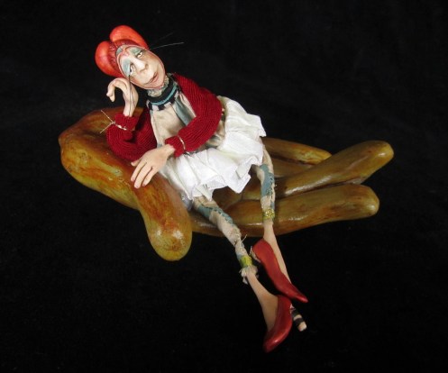 The Little Hand Full ... sitting in a hand I made for something long ago and never used, she is quite a little handful... sitting up she is just 3 1/2" tall ... 395.00