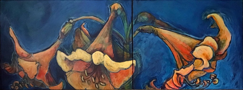 BLOOMA AND OTHER STORIES : diptych 24 x 36 and 24 x 30 acrylic on canvas