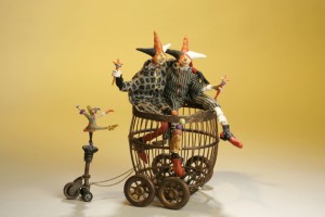 Cage of fools . . . mixed media figurative sculpture
