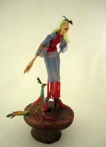 Daisy and peacock . . . mixed media figurative sculpture