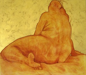 Gaze ... cante crayon, acrylic paint and gold leaf on canvas