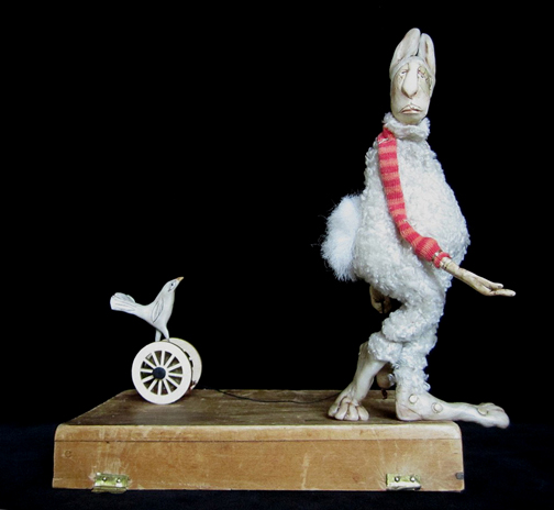 Rabbit and Bird ... mixed media figurative sculpture