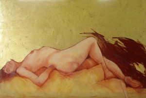 Rose and Gold ... mixed media figurative sculpture