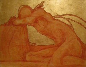 Sense of Wings ... conte crayon acrylic paint and godl leaf on canvas